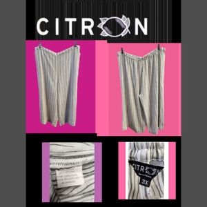 CITRON SANTA MONICA WHITE WITH GRAY STRIPES PALAZZO DESIGNER PANTS SIZE 3X